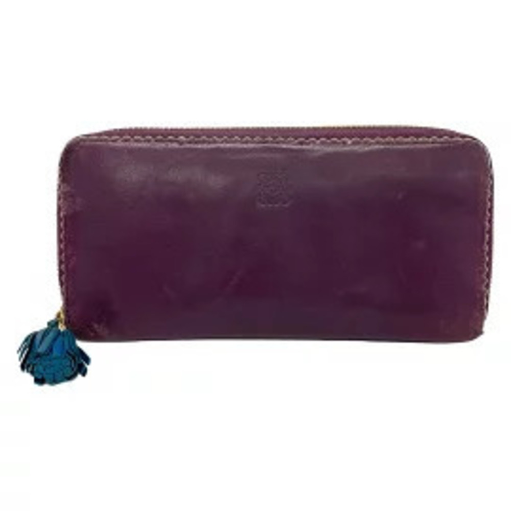 Loewe Long Wallet Round Zipper Purple Leather